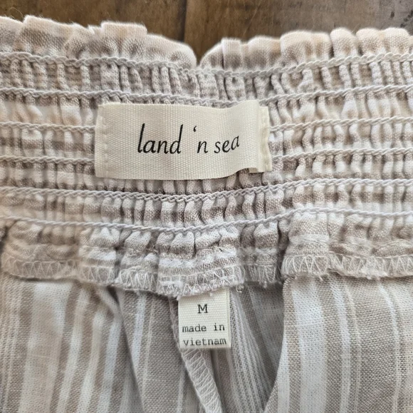 Land N Sea Beige White High Rise Vertical Stripe Capri Pants M - Picture 5 of 7